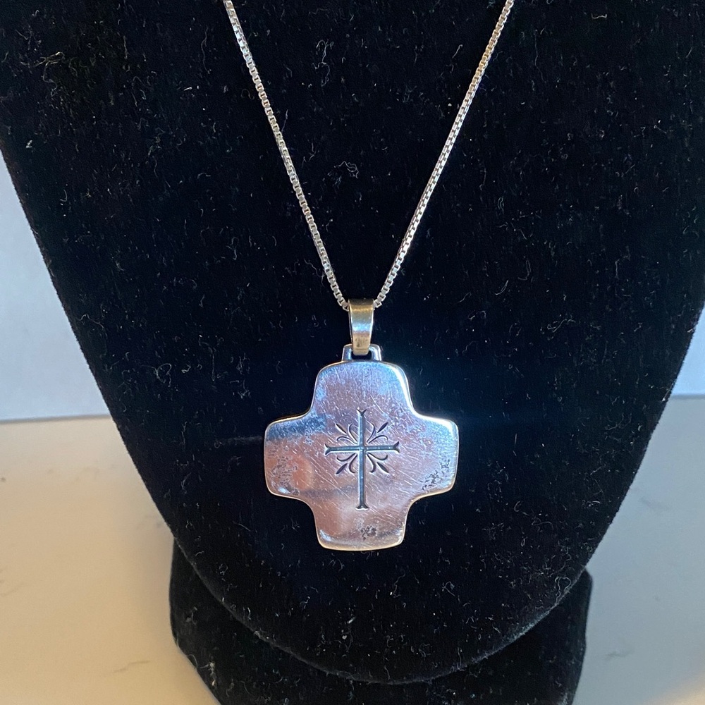 Silver Cross Pendant Necklace - Polished Silver Bible Verse inscribed